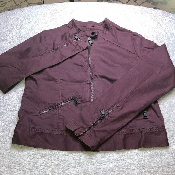 BANANA REPUBLIC S Cropped Deep Burgundy Unisex Utility Jacket - Picture 5 of 13